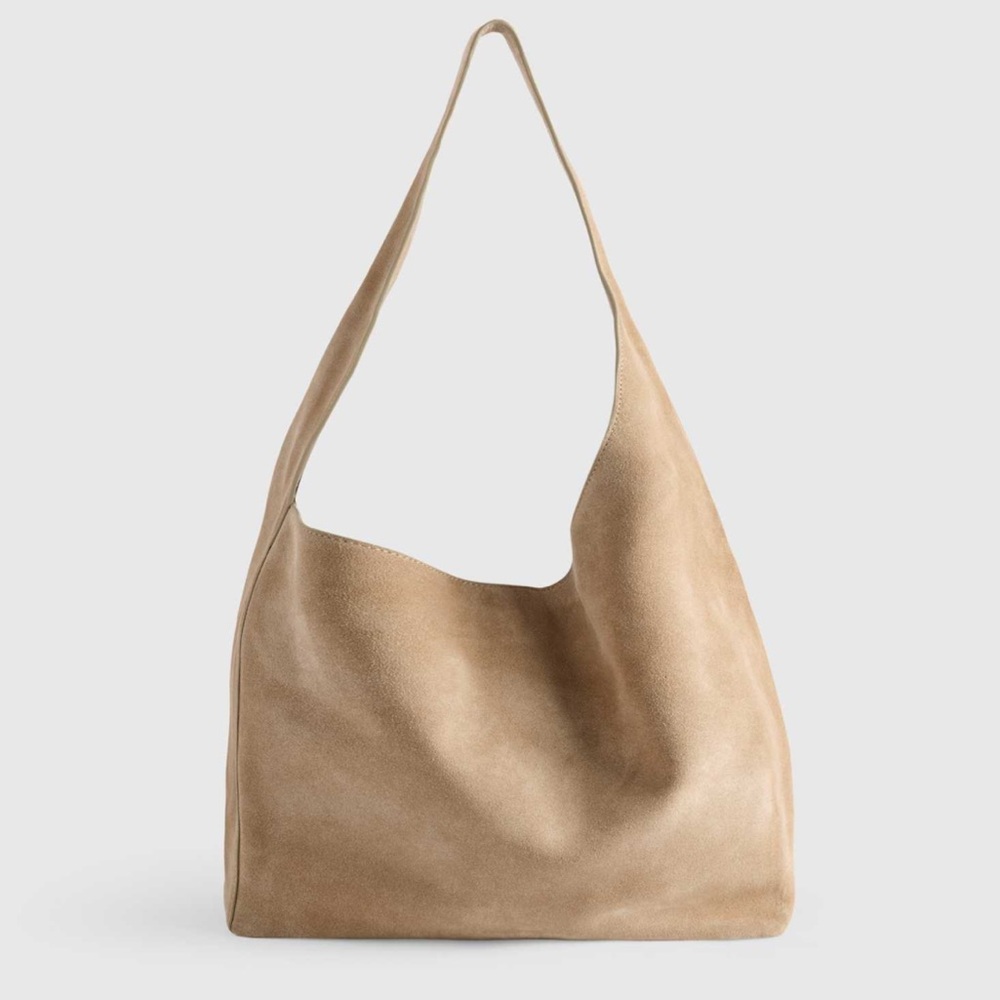 NWT Quince Italian Suede Slouchy Shoulder Bag - Sand